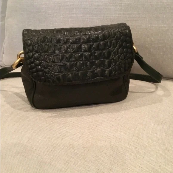 Croc Embossed Dark Olive Leather Bag - Picture 1 of 7